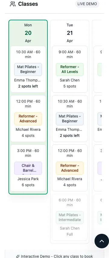 Weekly schedule on mobile
